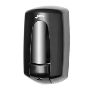Distributeur de savon Jofel AC70600 avec bouton poussoir chromé – 0,900 L – Noir
